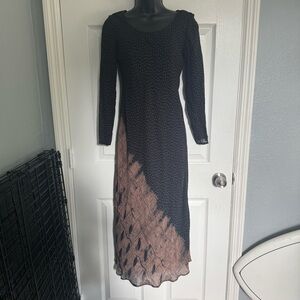Vintage Carole Little Black and Brown Long Sleeve Dress - size 2P